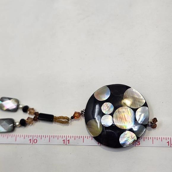 Artisan Black Shell Inlay Pendant Beaded Y Drop Necklace Sterling Silver Clasp - Picture 6 of 6
